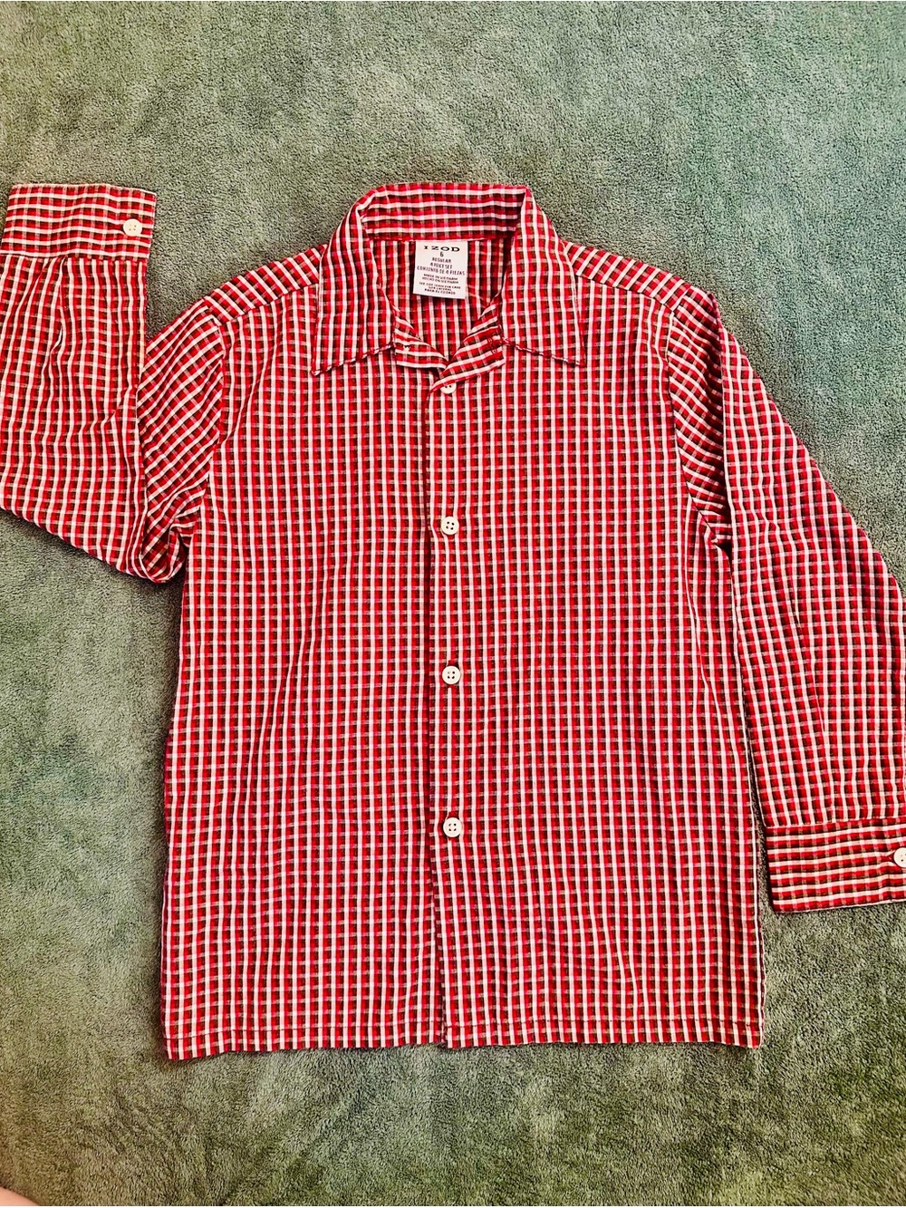 Izod Boys Red Plaid Button Front Dress Shirt Size 6 Long Sleeve
